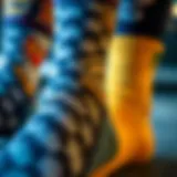 A close-up view of Dickies socks showcasing their unique patterns and materials.