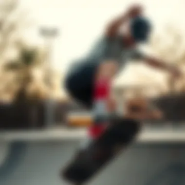 A skateboarder wearing Dickies socks while performing a trick at a skate park.