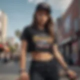 Thrasher crop top in urban setting