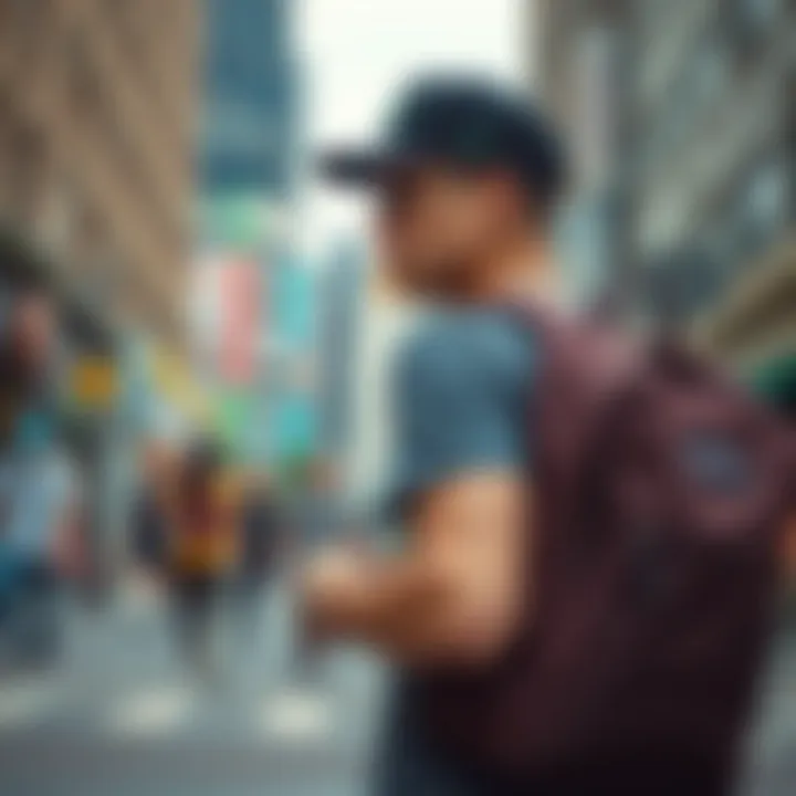 Urban Adventure with the Dark Brown Jansport Backpack Urban explorer using the dark brown Jansport backpack in a city setting