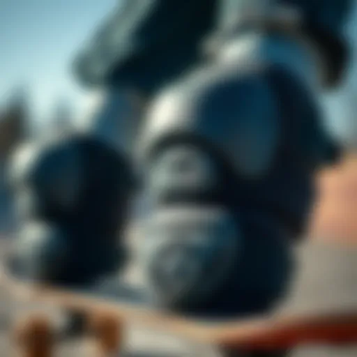 Close-up view of high-quality skate knee pads showcasing their cushioning and protective features.