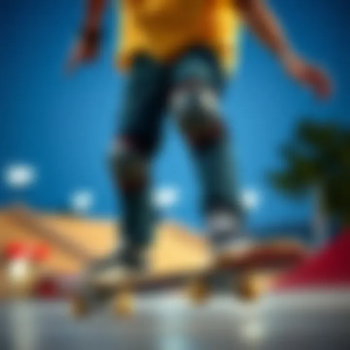 A skateboarder wearing knee pads while performing tricks, emphasizing the importance of protection during skateboarding.