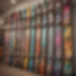 An array of colorful skateboards displayed in a retail store