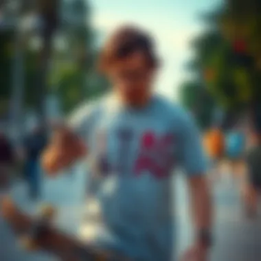 Influencer showcasing skate t-shirts on a social media platform