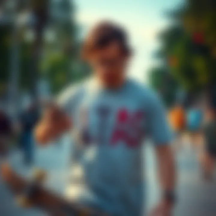 Influencer showcasing skate t-shirts on a social media platform