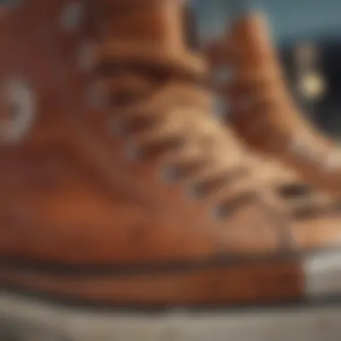 Close-up of leather Converse detailing and stitching