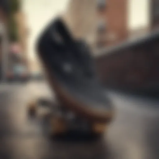 Classic black Vans shoes on a skateboard