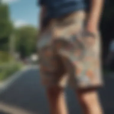 Close-up of unique designs and patterns on summer shorts.