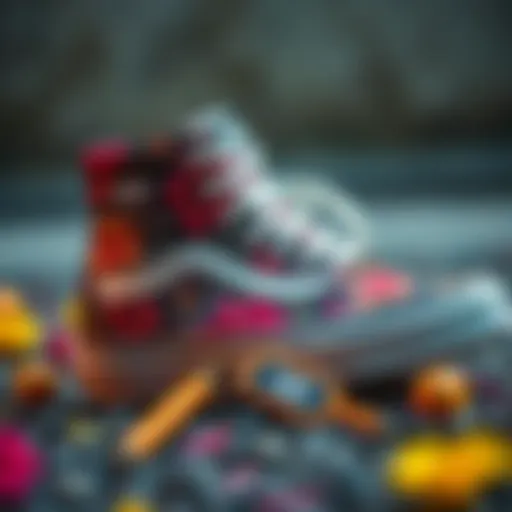 Intricate floral design on high top Vans