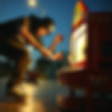 Skateboarder Engaging with a Toy Machine A skateboarder interacting with a toy machine, highlighting the functional aspect