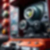 Intricate Design of a Vintage Toy Machine A close-up view of a vintage toy machine showcasing intricate design details