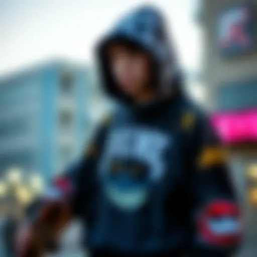 A skater in an oversized hoodie featuring a popular anime character, showcasing a blend of style and individuality.