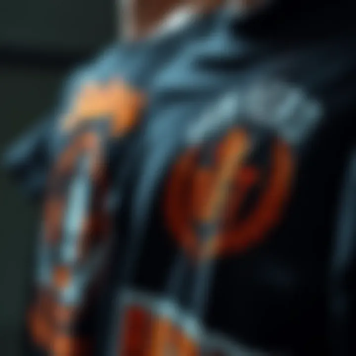 Brand Graphics on Apparel Close-up of black and orange t-shirt graphics showcasing skateboard brands