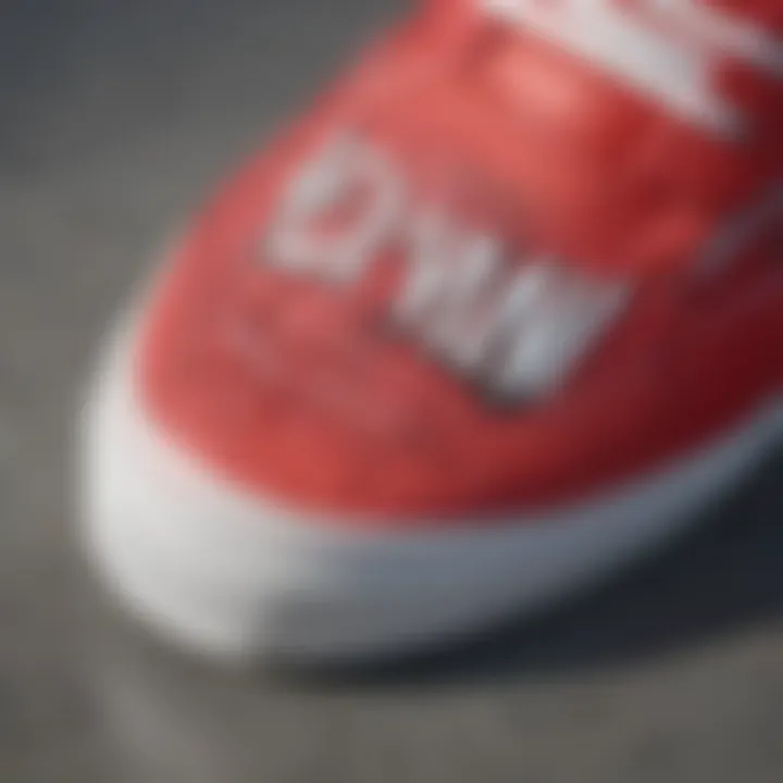 Close-up of red Vans showcasing their design intricacies