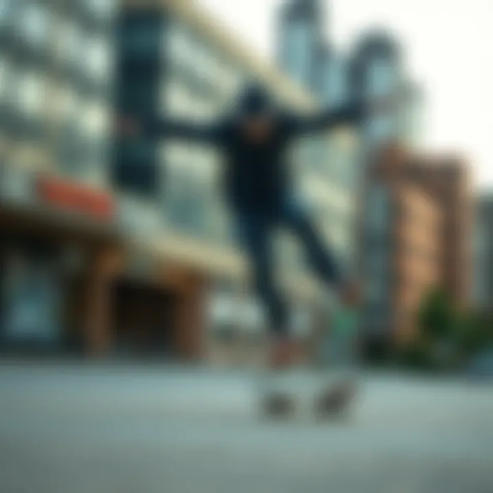 A skateboarder performing a trick in an urban environment