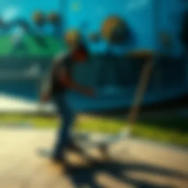 Artist Creating a Mural in a Skate Park An artist painting a large mural in a skate park