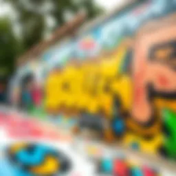 A vibrant mural showcasing skateboard culture