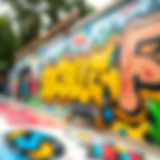 A vibrant mural showcasing skateboard culture