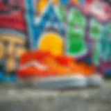 Vibrant Vans shoes against a colorful graffiti wall