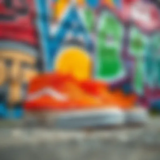 Vibrant Vans shoes against a colorful graffiti wall