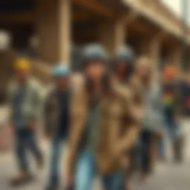 Diverse Skaters in Khaki Jackets A group of skaters showcasing their unique styles with khaki jackets