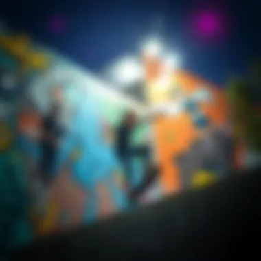 Celebrating Skate Culture A colorful mural celebrating Tony Hawk's influence on skate culture