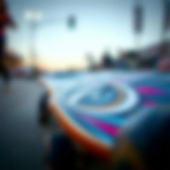 Artistry of Lowrider Longboards Close-up view of a lowrider longboard showcasing its unique graphic design.