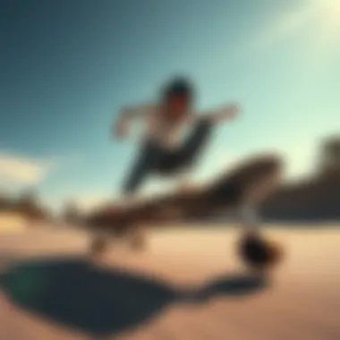 Thrill of Riding a Lowrider Longboard An aerial view of a rider performing tricks on a lowrider longboard, capturing the thrill of the sport.