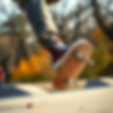 Skateboarder performing a trick wearing maroon Chuck Taylor Converse