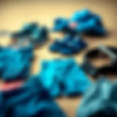 A collection of blue Dickies styles laid out on a surface