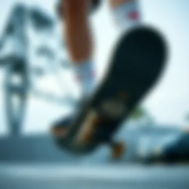 Skateboarder Showcasing Low Socks Skateboarder performing a trick while showcasing low socks