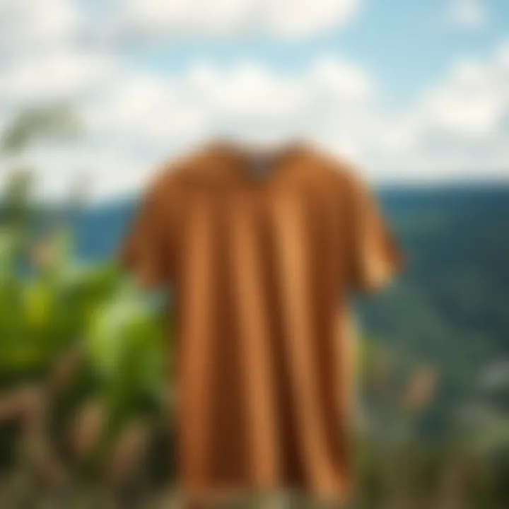 Nature-Inspired Sustainable Fashion An eco-friendly t-shirt made from recycled cotton displayed against a backdrop of nature.