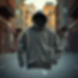 A skateboard zip hoodie displayed on a urban background