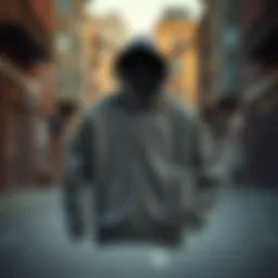 A skateboard zip hoodie displayed on a urban background