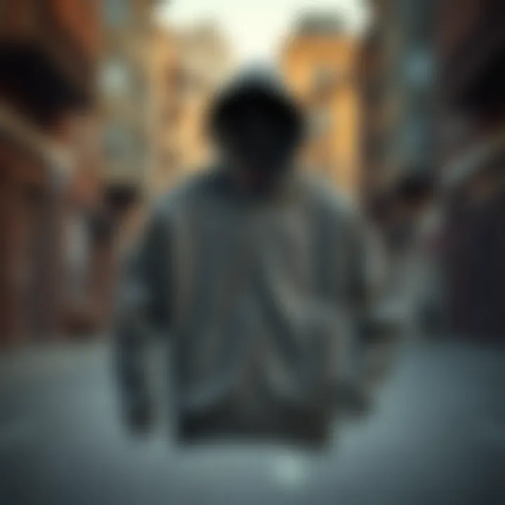 A skateboard zip hoodie displayed on a urban background