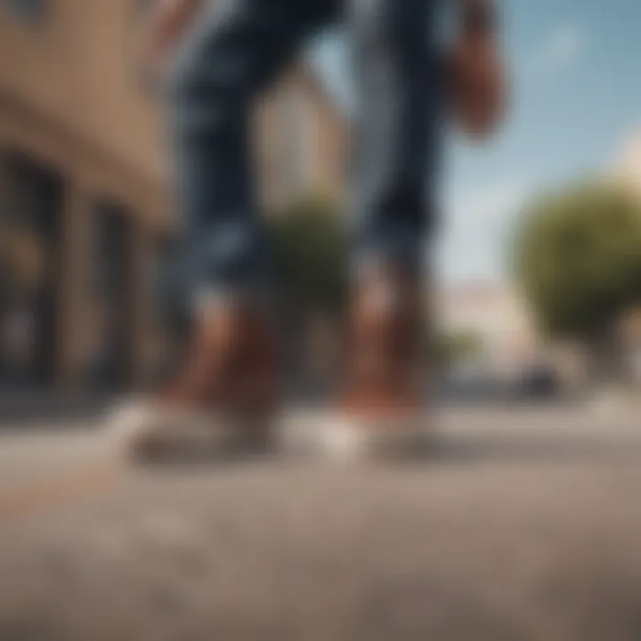 Skateboarder showcasing a stylish Vans outfit with brown laces