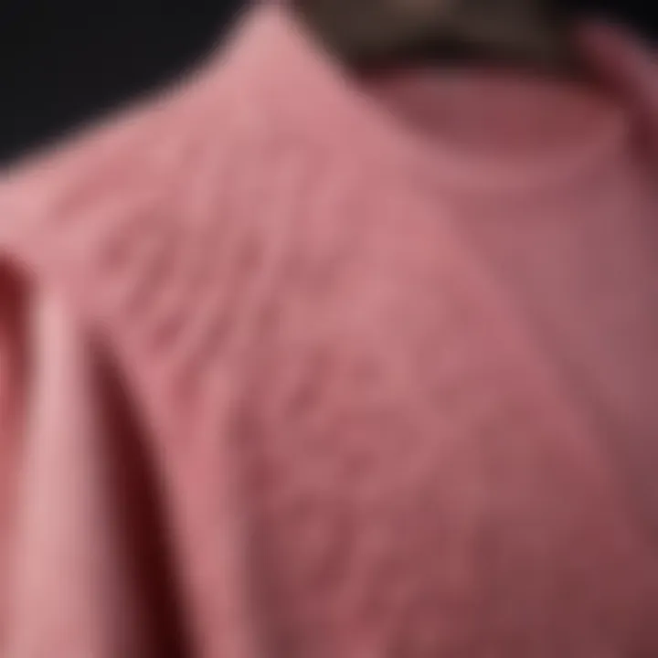 Close-up of the intricate texture and craftsmanship of a pink knit vest