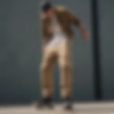 Skateboarder wearing Dickies cargo pants while performing a trick