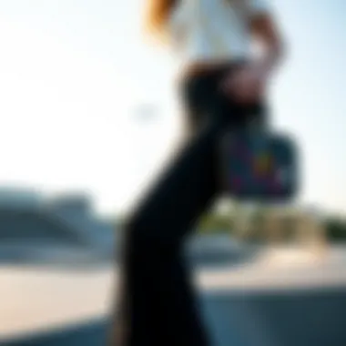 Black Flare Pants and Skate Culture A stylish individual showcasing black flare pants in a skate park