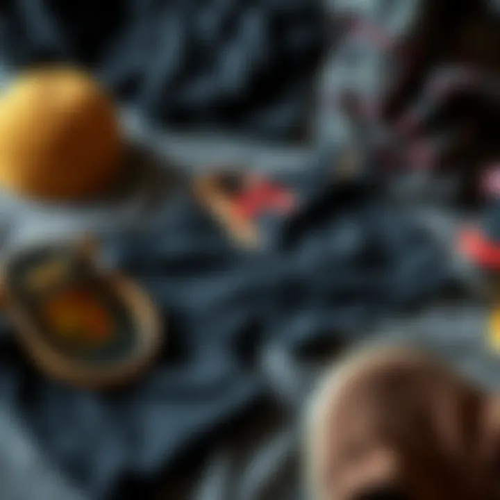 Fabric Choices for Optimal Comfort A flat lay of various fabric choices for black lounge shorts alongside skateboarding gear