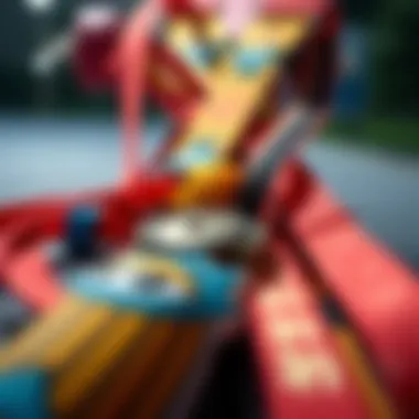 Close-up of colorful elastic lanyards with unique designs