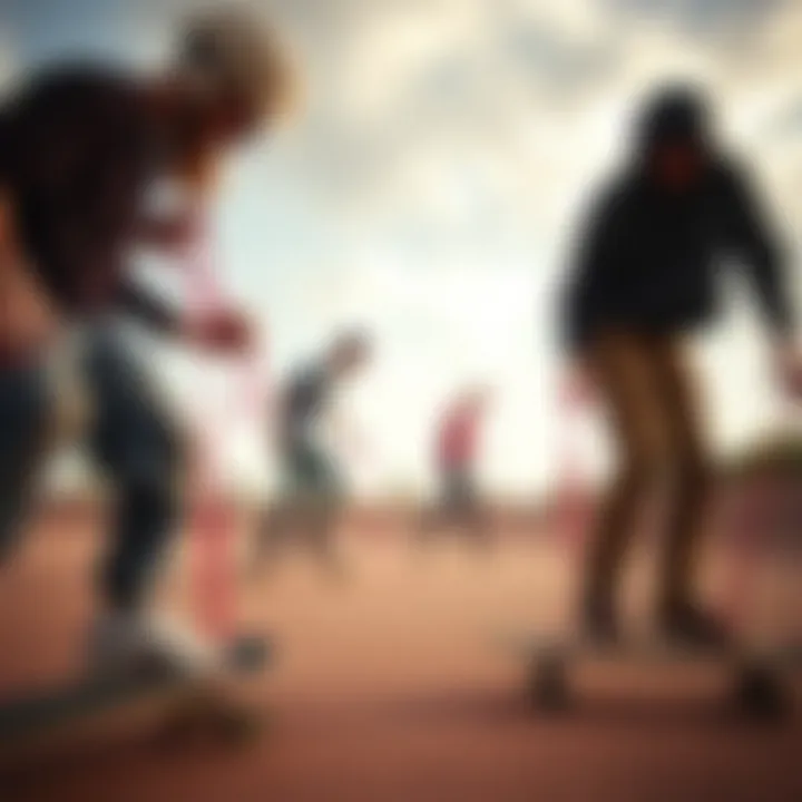 Group of skaters using elastic lanyards creatively