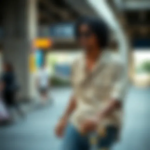 Urban Vibes: Khaki in Skateboarding Skateboarder wearing a khaki shirt in an urban setting