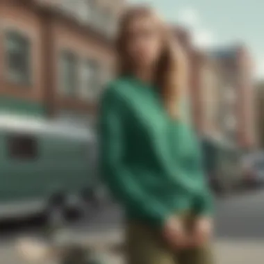 Elegant Styling of a Green Crew Neck Sweater Elegant styling of a green crew neck sweater paired with accessories