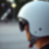 Close-up of a sleek white skateboard helmet showcasing its modern design