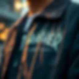 A close-up view of the Thrasher jacket showcasing its iconic logo and design details.