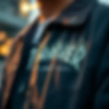 A close-up view of the Thrasher jacket showcasing its iconic logo and design details.