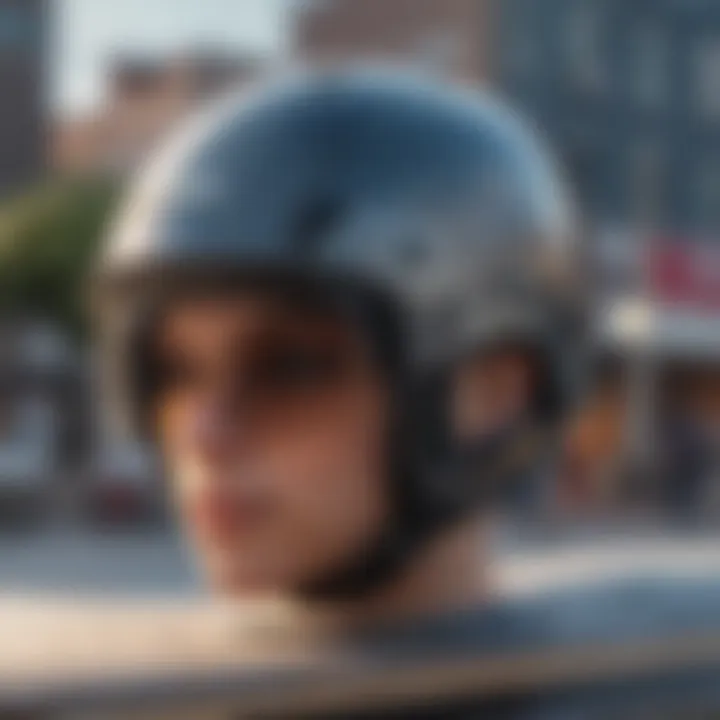 Close-up of a high-tech skateboard helmet featuring advanced safety technology.