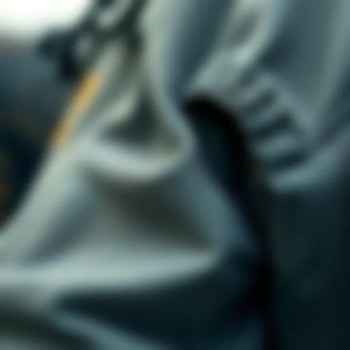 Close-up of textured fabric and stitching on a jacket