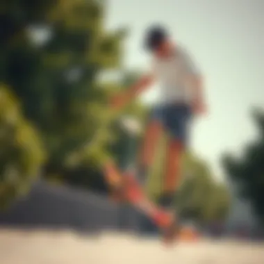 A skateboarder showcasing trendy shorts while performing tricks